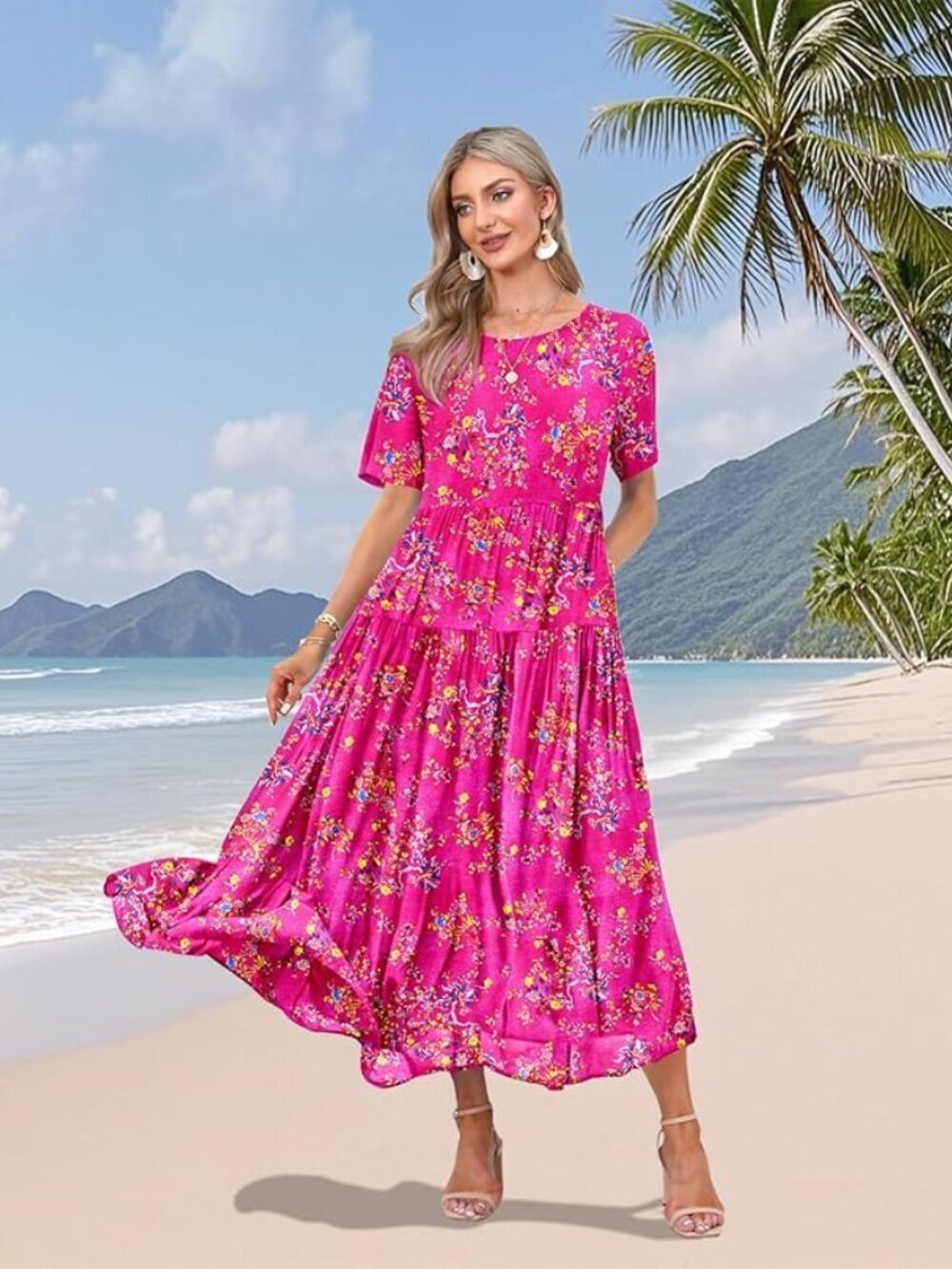 Loose  Maxi Bohemian Floral Dress with Pockets  NEW W TAGS Beach, BBQ Summer FUN